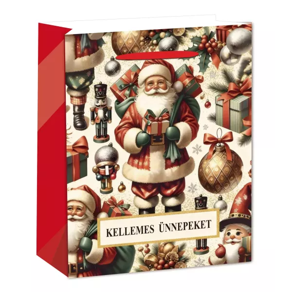 Frohe Feiertage! Geschenkbeutel mit Santa-Claus-Motiv – 31 x 42 cm