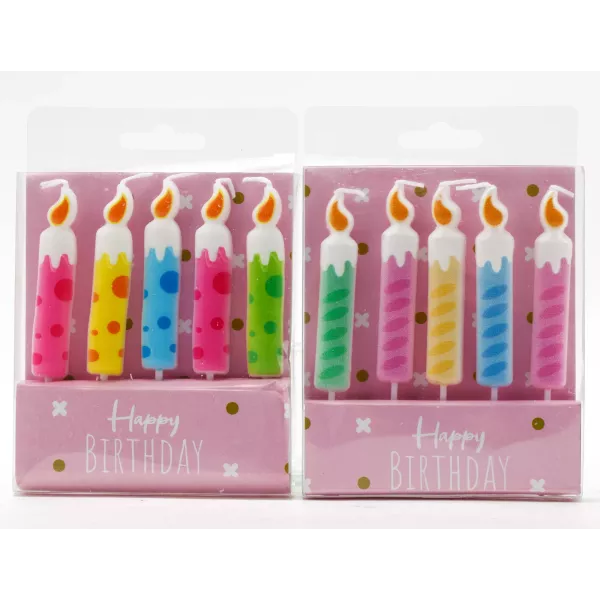 Velas de aniversário alegres, listradas e de bolinhas – kit com 5 unidades, sortidas