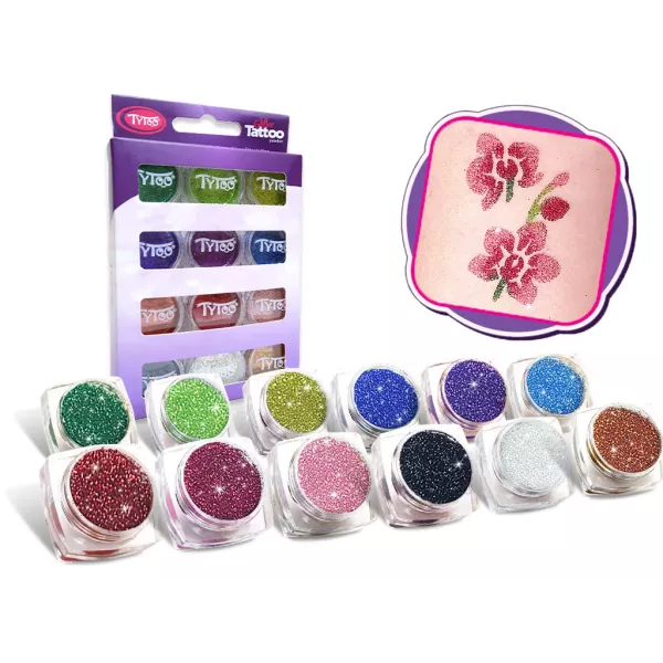 TyToo: Set de purpurina para tatuajes de brillo - 12 x 2,5 ml, colores básicos