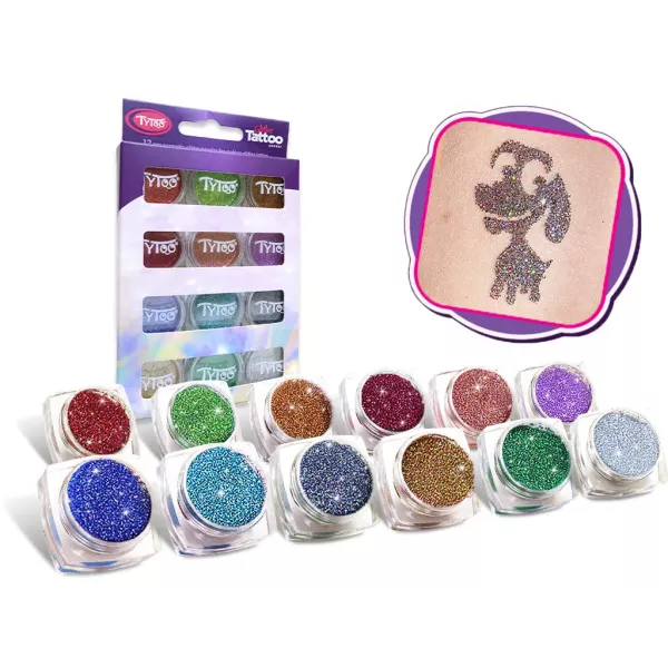 TyToo: Glitzerpulver-Set für Glitzertattoos – 12 x 2,5 ml, multicolor