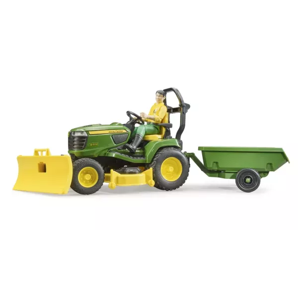 Bruder bworld tractor cortacésped John Deere con remolque y jardinero