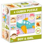 Mix Puzzle cu cuburi, 4 piese - Băieţi-fete