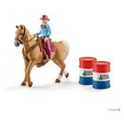 Schleich: Figurină cowgirl în cursa peste butoaie