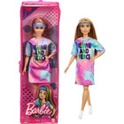 Barbie Fashionistas barátnők: Világosbarna hajú Barbie batikolt ruhában cipzáras tartóban