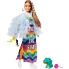 Barbie Fashionista: Păpușa Barbie Extra în palton curcubeu