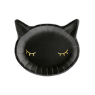 Set de 6 farfurii carton cu design cap de pisică neagră - 22 x 20 cm