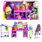 Barbie: Extravagáns öltözőszoba lila hajú babával és kiskutyával
