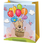 Pungă cadou cu model ursuleț cu baloane - 17 x 10 x 23 cm