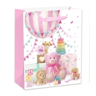 Pungă cadou cu model animăluțe de pluș și cadouri, roz- 18 x 23 cm