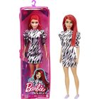 Barbie Fashionistas: Vörös hajú Barbie, csíkos ruhában és cipzáras tartóban