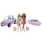 Barbie: Set de joacă Barcă cu motor și mașină off-road și 2 păpuși