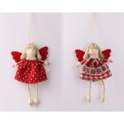 Figurină înger în rochie roșie, ornament de crăciun cu agățător, 14 cm - diferite