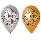 Set de 6 baloane cu inscripţie Happy New Year - auriu-argintiu