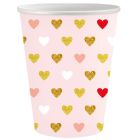 XOXO: Set de 6 pahare carton roz cu inimioare - 250 ml