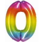 Balon folie de culoarea curcubeului, 76 cm - cifra 0