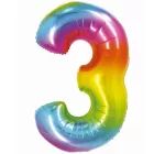 Regenboog folieballon, 76 cm - cijfer 3