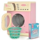 Máquina de lavar roupa elétrica rosa com acessórios