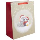 Ours et pingouin avec bonnet de Noël, sac cadeau - 31 x 42 cm