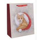 Saco de presente com estampa de raposa natalina - 26 x 32 cm
