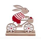 Decoração de madeira com coelho e bicicleta - 16 cm