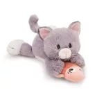 Nici: Šedá plyšová kočka s rybou, ležící - 30 cm