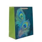 Saco de presente com estampa de pena de pavão - 18 x 23 cm