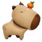 Globo de fóil capibara con naranja en la cabeza - 47 x 64 cm