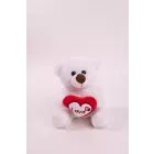 Maci plüssfigura szívvel - 15 cm, fehér