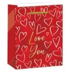 Bolsa de regalo roja con corazones dorados - 11 x 14 cm