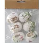 Nyuszi és virág mintás dekorációs tojás - fehér, 6 darabos