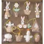 Nyuszis díszek fából - felakasztható, natúr, 11 darabos