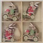 Conejitos de madera en patinete - colgantes, 8 piezas, 6 cm