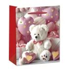 Witte beertas met hartjes cadeautas - 26 x 32 cm