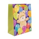Sac cadeau doré avec ourson et ballons - 26 x 32 cm