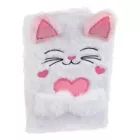 Carnet A5 à couverture en peluche - chaton blanc