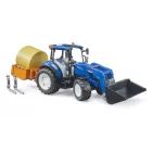 Bruder New Holland T5.120 homlokrakodóval, rakodódobozzal, villával és 1 körbálával