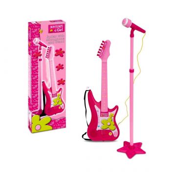 Elektromos gitár állványos mikrofonnal - rózsaszín