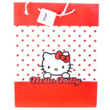 Živjo Kitty: rdeče-bela velika darilna vrečka - .slika