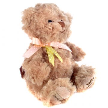 Barbara rojstnodnevni 21 cm plišasti medvedek - roza-rumen trak - .slika