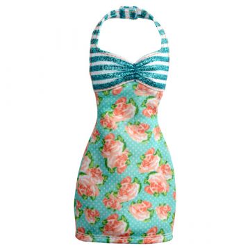 Barbie: Čudovite in modne obleke - zelena obleka z vzorcem vrtnic - .slika