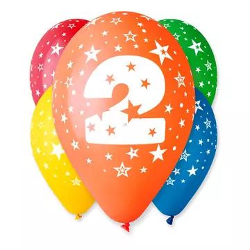 Set de 5 ballons colorés avec le chiffre 2