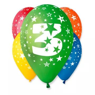 Ensemble de 5 ballons colorés avec le chiffre 3