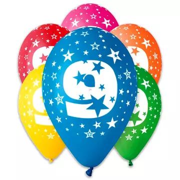 Conjunto de 5 globos coloridos con el número 9