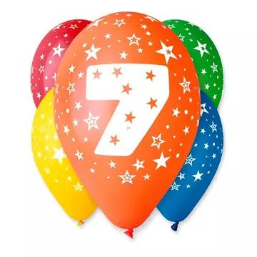 Ensemble de 5 ballons colorés avec le chiffre 7