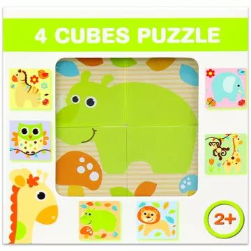 Puzzle mélange avec cubes, 4 pièces - Animaux sauvages - .image