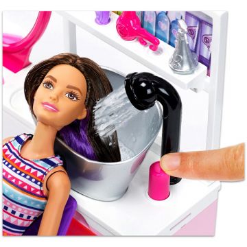 Barbie: Sijoči stil salon - Salon za friziranje s temnolaso punčko - .slika