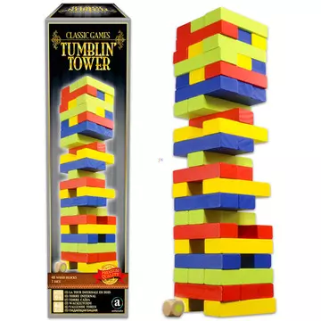 Klasszikus társasjátékok gyűjtemény - színes építkező torony fából