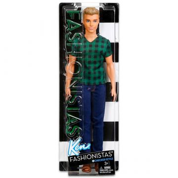 Barbie Fashionistas: lutka Ken s plavimi lasmi, v karirasti majici - .slika