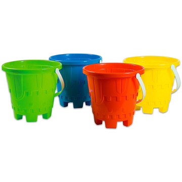 Cubo de arena con torre, redondo - varios colores