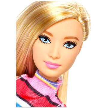 Barbie Fashionistas: blondinka Barbie punčka, v črtasti obleki - .slika